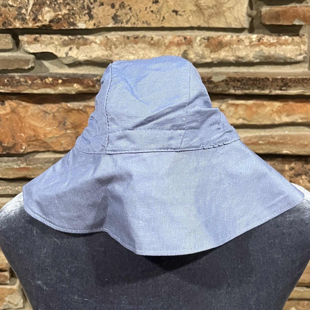 The Blueberry Hill Wide-Brim Sunhat in Blue Cotton and Linen Kids 6-12 months